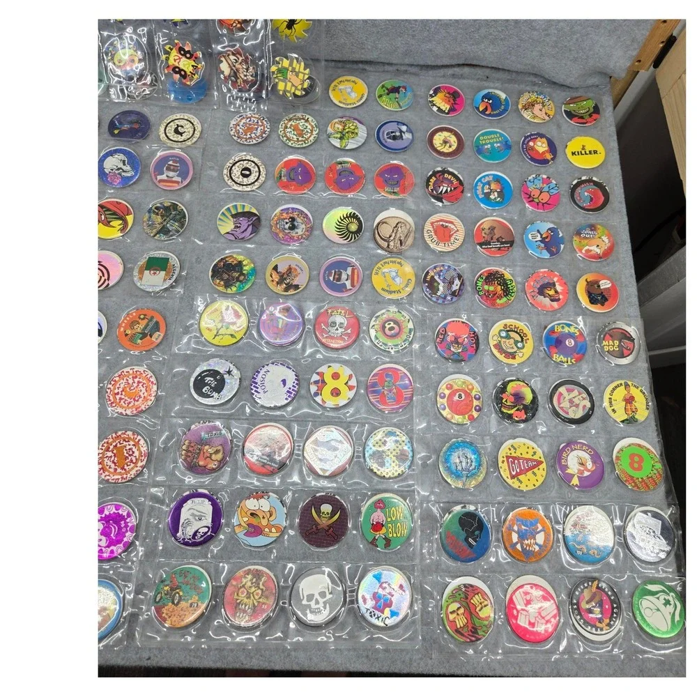 Vintage 90s Pogs Milk Caps Lot 300+ Pc Poison 8-Ball Skull Jam Sawblade Slammers
